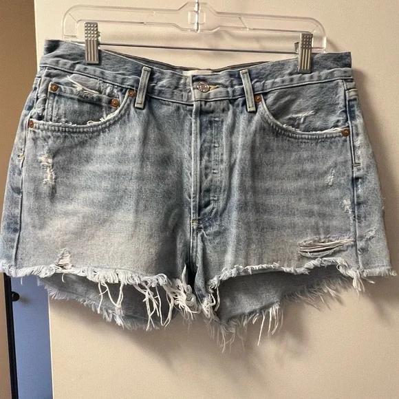 Agolde Light Blue Distressed Jean Shorts - Picture 5 of 11